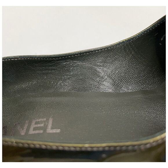 Authentic CHANEL Green Black Patent Leather Stiletto Shoes CC Logo Size EU 39.5 - Picture 9 of 10